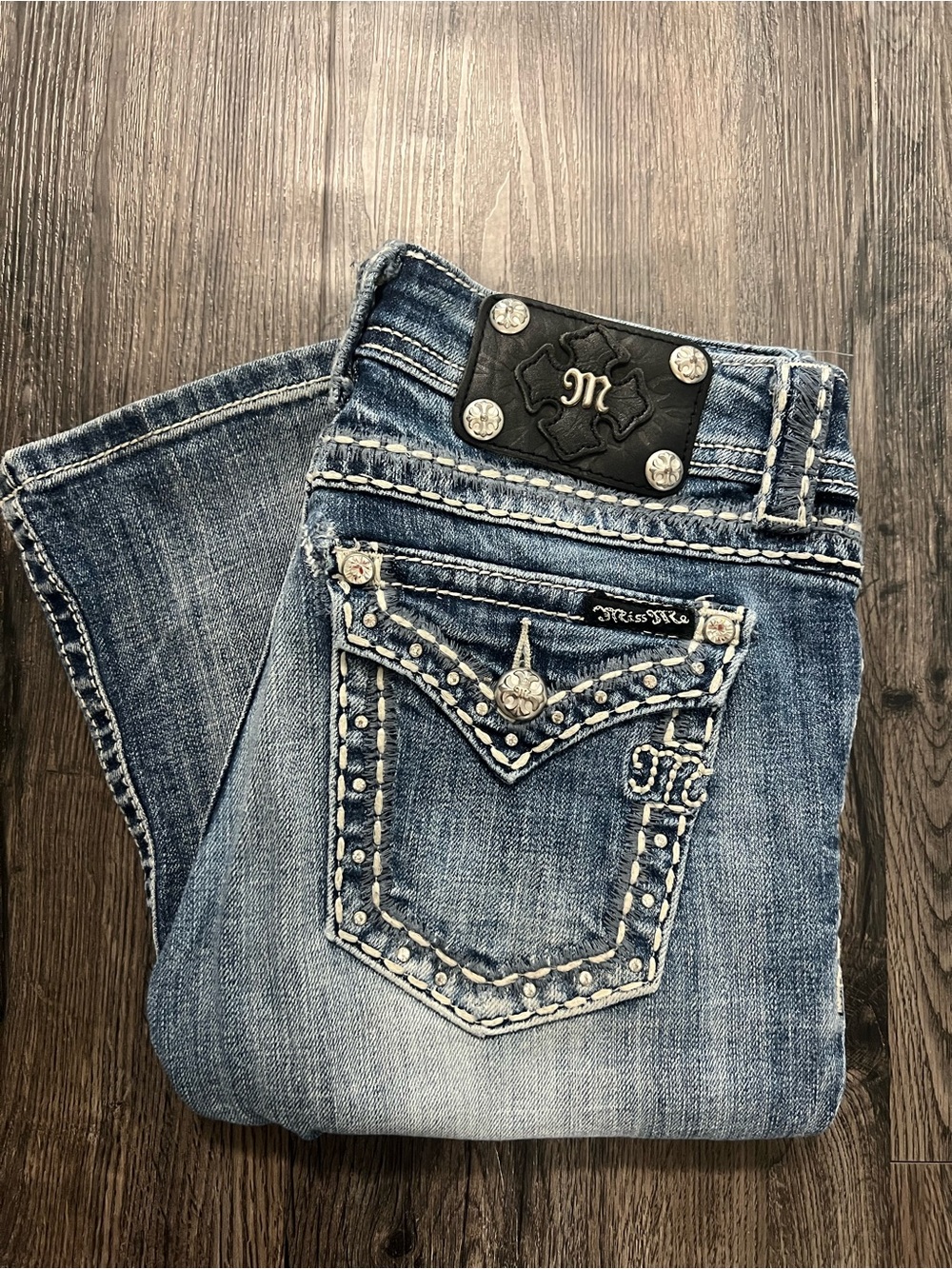 Miss Me Medium Blue Stud-Trim Bootcut Jeans - Picture 2 of 8